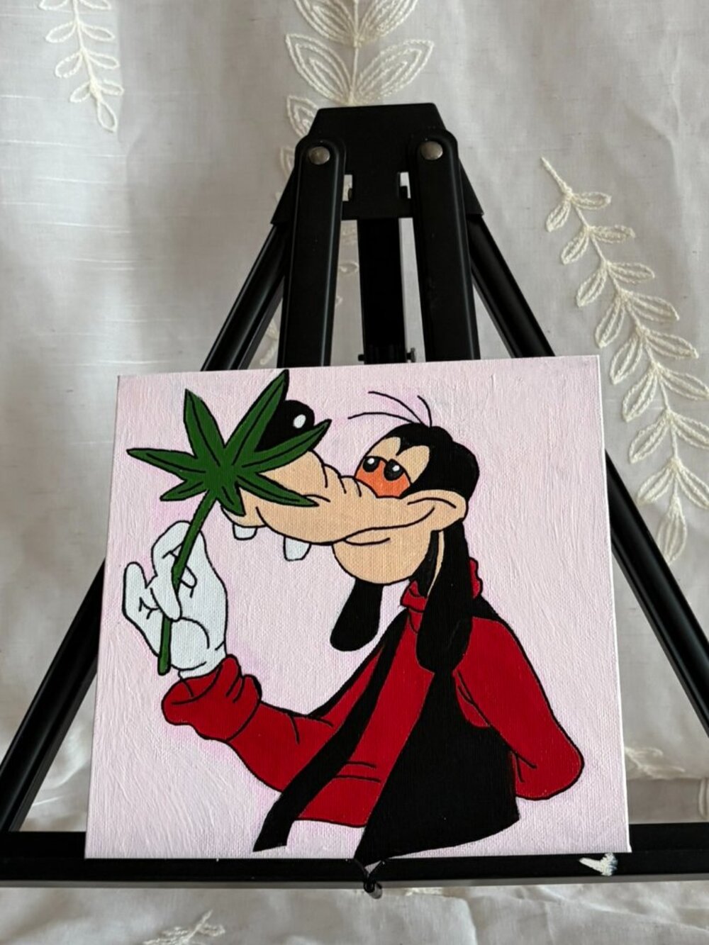 Hand Painted Goofy Leaf Funny Canvas 8x8
